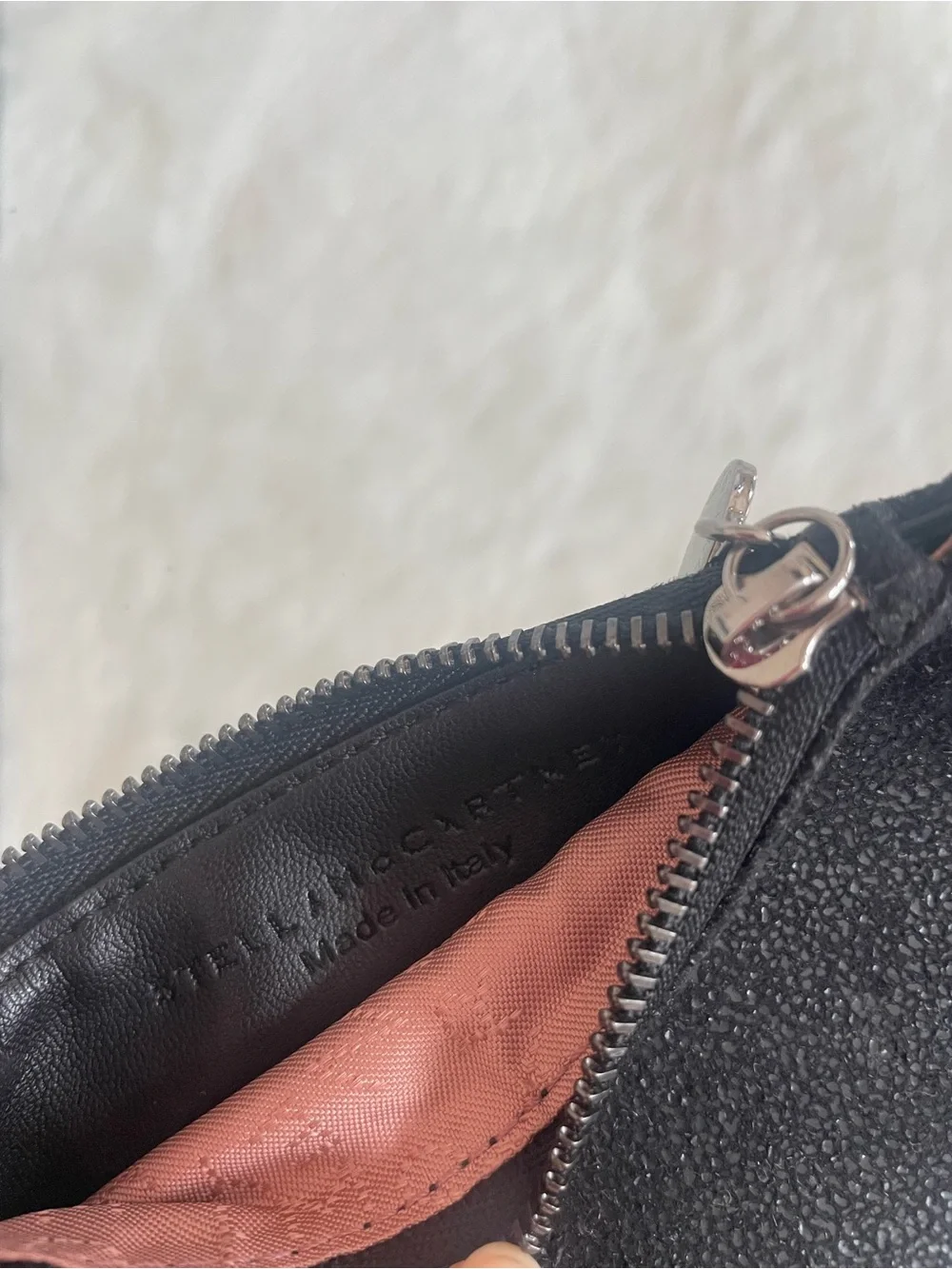 Stella McCartney Falabella Black Card Pouch with Silver Chain Trim